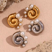Fresh Water Pearl Winding Conch Stud Earrings Tarnish Free Jewelry Gold Plated Earrings Stainless Steel Jewelry