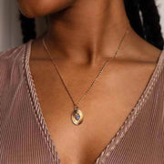 INS Style 18K Gold Plated Sunburst Earrings Stainless Steel Screw Zircon Paved Oval Pendant Necklace