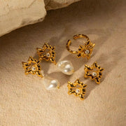 Design Lava Heart Pearl Stud Earring Ring 18K Stainless Steel Gold Plated Love Designed Drop Earring for Women