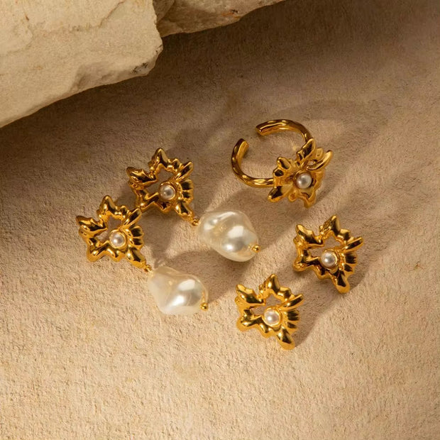 Design Lava Heart Pearl Stud Earring Ring 18K Stainless Steel Gold Plated Love Designed Drop Earring for Women