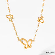 Ins Gold Plated Stainless Steel Three Butterfly Shape Hollow Zircon Necklace Bracelet Thin Chain Gift Bracelet