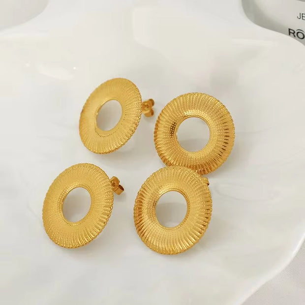 JEWELRY EH176 Exaggerated Titanium Steel Stainless Steel 18K Line Radial Design Circle Earrings for Women