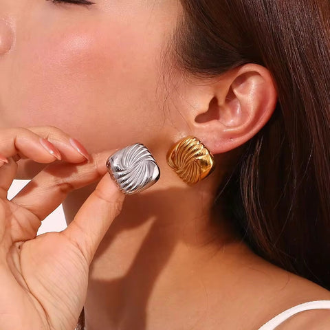 Dropshipping Trend 2024 Square Engraved Wing Stud Earrings Gold Plated Statement Jewelry Stainless Steel Earrings