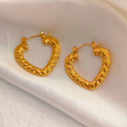 Hot Sale Hip Hops Embossed Texture Geometric Clip on Earrings Trendy Gold Plated Large Heart Rectangular Hoop Earrings F