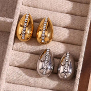 Hollow Water Drop Stud Earrings Shining Zircon Jewelry Gold Plated Stainless Steel Jewelry