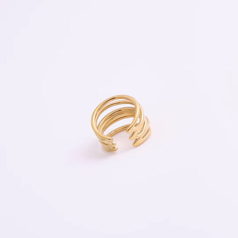 Hot Sale Women Fashion Minimalist Design High Quality Jewelry 18K Gold Plated Stainless Steel Stacking Multi Layers Ring
