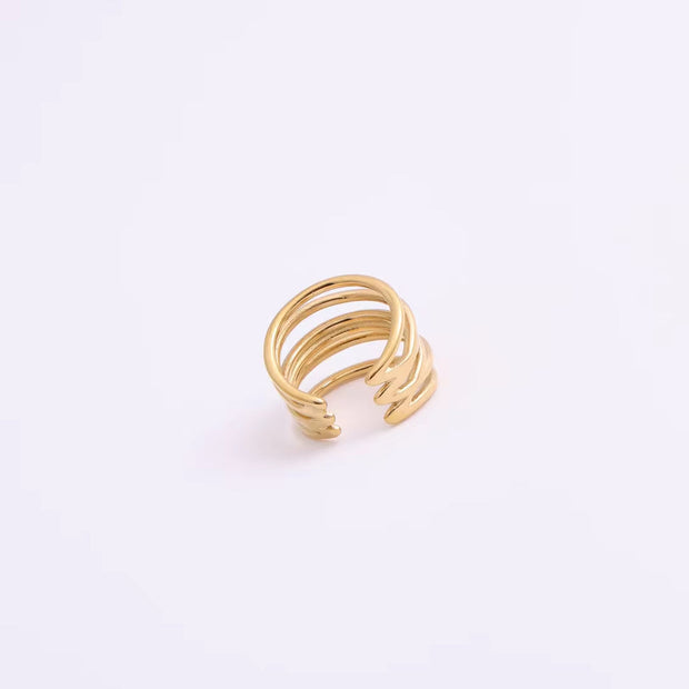 Hot Sale Women Fashion Minimalist Design High Quality Jewelry 18K Gold Plated Stainless Steel Stacking Multi Layers Ring