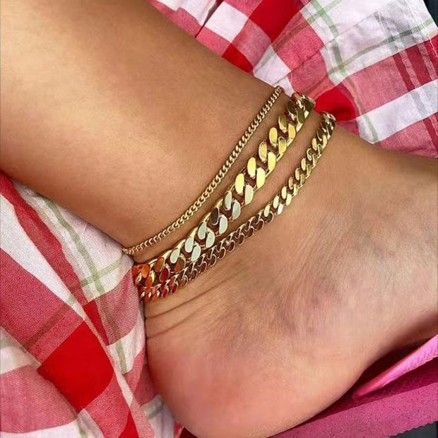 Non Tarnish Gold Plated 316L Stainless Steel Anklets for Women Cuban Link Anklet Bracelets 18K Gold Jewelry