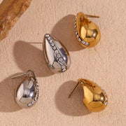 Hollow Water Drop Stud Earrings Shining Zircon Jewelry Gold Plated Stainless Steel Jewelry