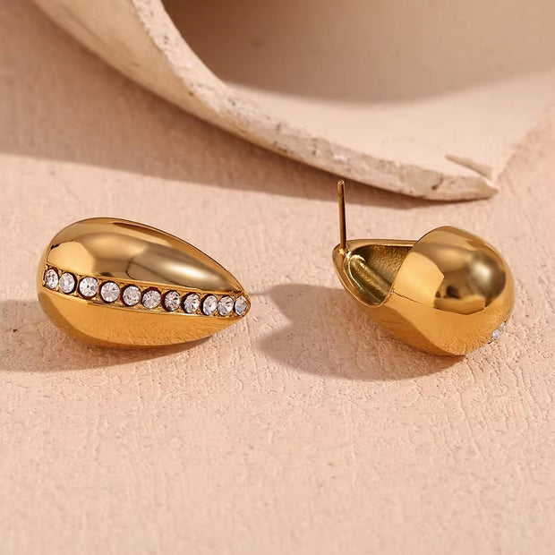 Hollow Water Drop Stud Earrings Shining Zircon Jewelry Gold Plated Stainless Steel Jewelry