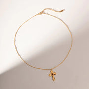 Jewelry 18K PVD Gold Plated Hammer Cross Necklace Tiger Eye Stone Cross Pendant Necklace for Women