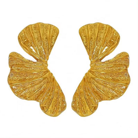 JEWELRY EH103 Fashion Ginkgo Biloba Earrings Fashion Earrings Exaggerated Heavy Duty Stainless Steel Earrings