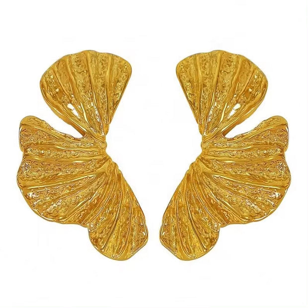 JEWELRY EH103 Fashion Ginkgo Biloba Earrings Fashion Earrings Exaggerated Heavy Duty Stainless Steel Earrings