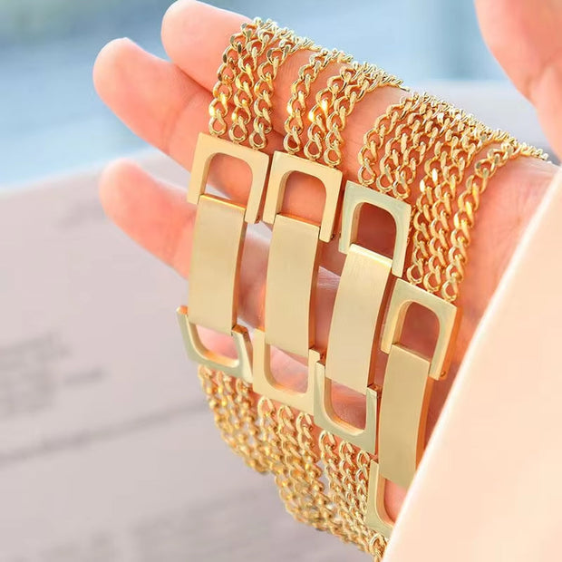 Fashion Bracelet Bangle 18 K Gold Plated Stainless Steel Jewelry Metal Clasp Cuban Bracelet for Girls