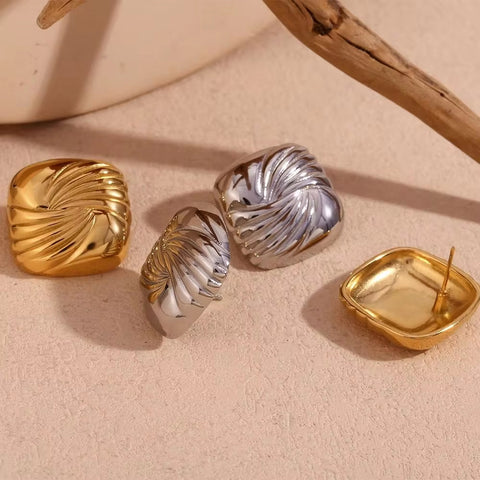 Dropshipping Trend 2024 Square Engraved Wing Stud Earrings Gold Plated Statement Jewelry Stainless Steel Earrings