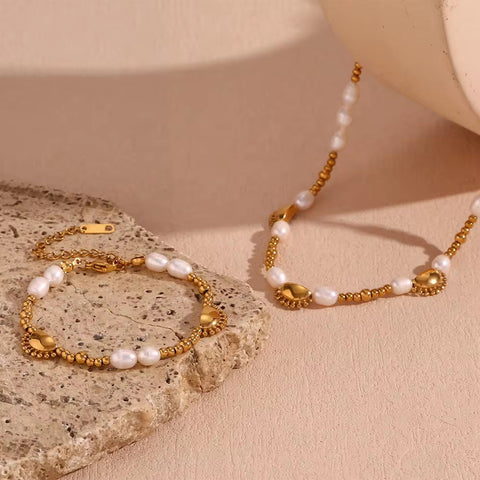 Fresh Water Pearl Chain Choker Necklace Gold Plated Jewelry Tarnish Free Stainless Steel Necklace