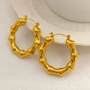 New Punk Bamboo round Gold Earrings Hoop Thick Earrings Twisted Big Metal Geometric for Women Drop Earrings Fashionable