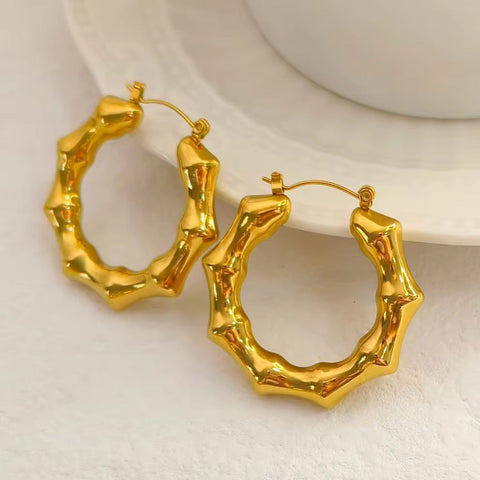 New Punk Bamboo round Gold Earrings Hoop Thick Earrings Twisted Big Metal Geometric for Women Drop Earrings Fashionable