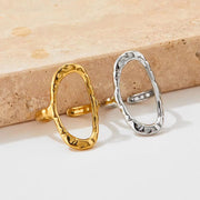 Punk Simple Oval round Rings Chic 18K Gold Plated Adjustable Opening Cuff Geometric Stainless Steel Ring for Women Men Unisex
