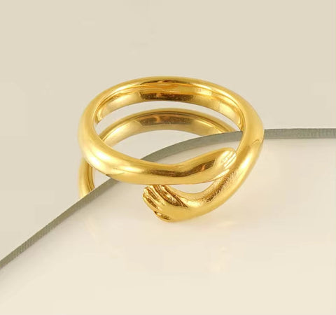 High Quality Vintage Wide Love Hands Embracing Ring Stainless Steel Tarnish Free Hand Hug Open Ring