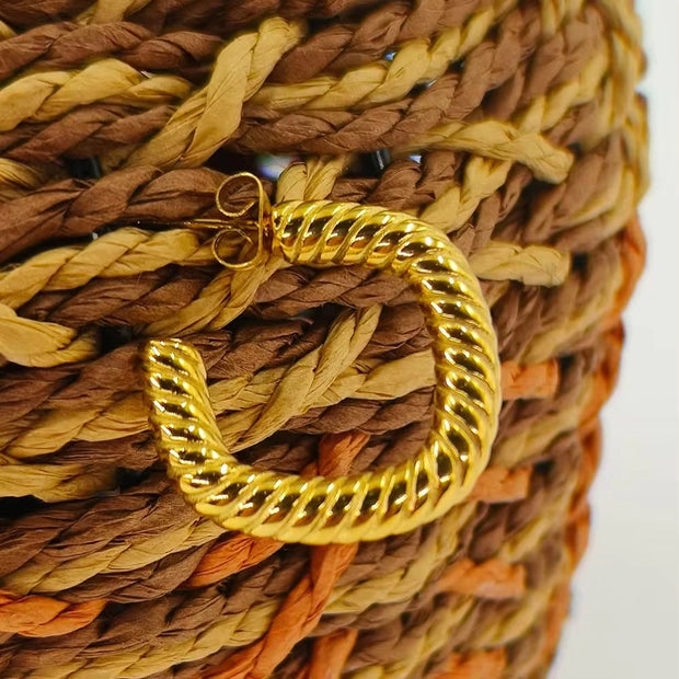 Hot Sale 18K Gold Twist Hoop Earrings C Shape Hoops for Women Girls Minimalist Punk Jewelry