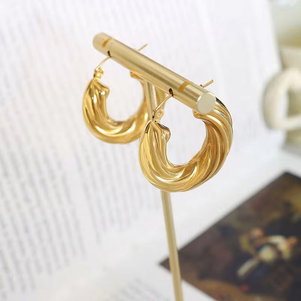 French Marka Custom Stainless Steel Fashion Jewelry Chunky Vintage Hoop Earrings 18K Gold Plated for Women