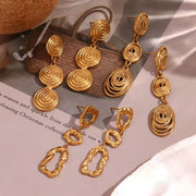 Minimalist Earrings Set Gold Plated Tassel Earrings Hammered Winding Stud Earrings Stainless Steel Jewelry