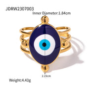 Jewelry 18K Gold Plated Eye Ring Stainless Steel Hollow Layer Blue Enamel Evil Eyes Open Rings