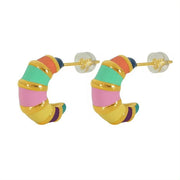 JEWELRY EH110 French Enamel Glaze Fashion C-Shaped Earrings Senior Light Sense of Luxury Color Clash Gentle Earrings