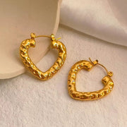 Hot Sale Hip Hops Embossed Texture Geometric Clip on Earrings Trendy Gold Plated Large Heart Rectangular Hoop Earrings F
