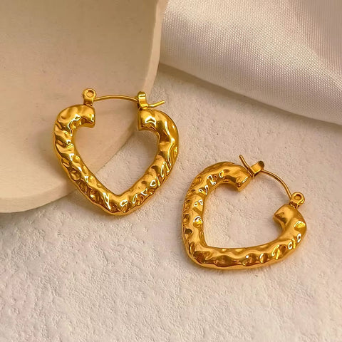 Hot Sale Hip Hops Embossed Texture Geometric Clip on Earrings Trendy Gold Plated Large Heart Rectangular Hoop Earrings F