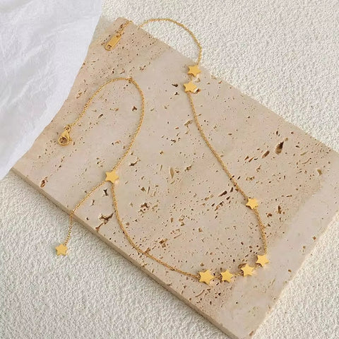 Hot Sale Classic Stainless Steel Beaded Five Pointed Star Necklace Multi Star Necklace for Women Girl