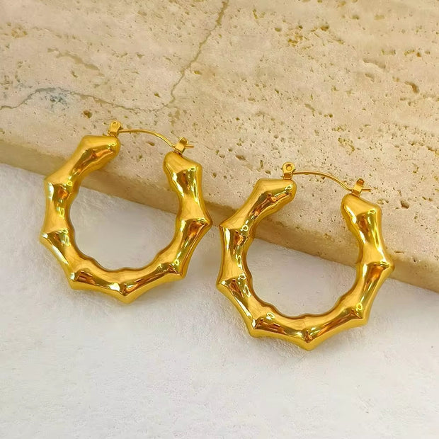 New Punk Bamboo round Gold Earrings Hoop Thick Earrings Twisted Big Metal Geometric for Women Drop Earrings Fashionable