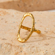 Punk Simple Oval round Rings Chic 18K Gold Plated Adjustable Opening Cuff Geometric Stainless Steel Ring for Women Men Unisex