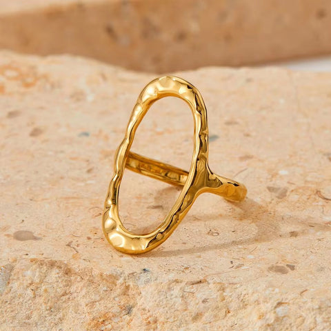 Punk Simple Oval round Rings Chic 18K Gold Plated Adjustable Opening Cuff Geometric Stainless Steel Ring for Women Men Unisex