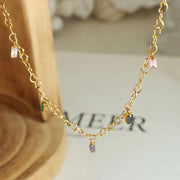 Fashion Gold Plating Titanium Steel Link Chain Zircon Stainless Steel CZ Square Bracelet for Ladies