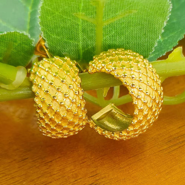 Dropshipping Waterproof Grain Fat Earrings 18K Gold Plated Stainless Steel Tarnish Free Cute Jewelry