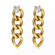 Hot Sale Ip Gold Plating Cubic Zircon Link Chain Pendant Earrings No Fade Stainless Steel Heart Shape Diamond Chain Earrings