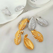 JEWELRY EH203 New Stainless Steel Shell Gum Bead Earrings 18K Gold Plated Fashion Earrings Jewelleryk Earrings Studs