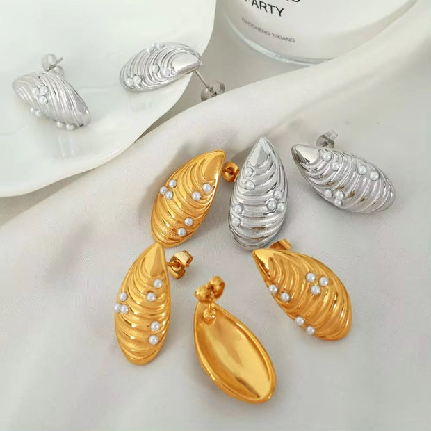 JEWELRY EH203 New Stainless Steel Shell Gum Bead Earrings 18K Gold Plated Fashion Earrings Jewelleryk Earrings Studs