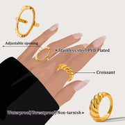 Punk Simple Oval round Rings Chic 18K Gold Plated Adjustable Opening Cuff Geometric Stainless Steel Ring for Women Men Unisex