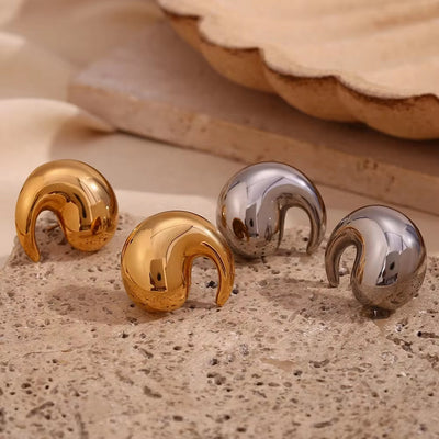 Winding Water Wave Stud Earrings for Women Gold Plated Earrings 316L Stainless Steel Jewelry