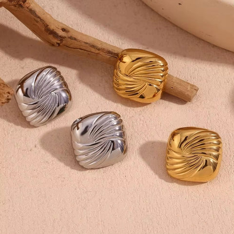 Dropshipping Trend 2024 Square Engraved Wing Stud Earrings Gold Plated Statement Jewelry Stainless Steel Earrings