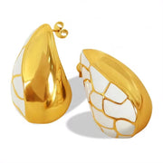 JEWELRY EH145 Wholesalers 18K Gold Plated Stainless Steel Teardrop Shape Oil Drop Colorblock Earrings