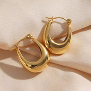 Minimalist Basic Stainless Steel 18K Gold Plated Boat Shape Hoop Earrings Women'S Tarnish Free Hypoallergenic Gold Jewelry