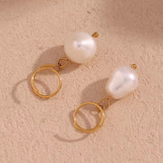 Fresh Water Pearl Drop Earrings Gold Plated Jewelry Winding Stainless Steel Earrings Women Luxury