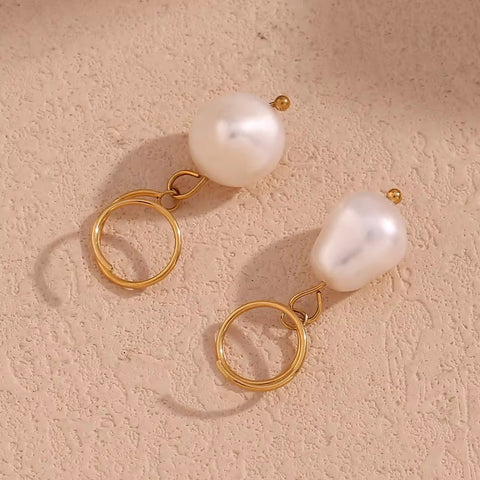 Fresh Water Pearl Drop Earrings Gold Plated Jewelry Winding Stainless Steel Earrings Women Luxury