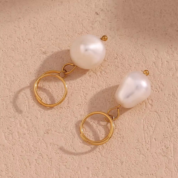 Fresh Water Pearl Drop Earrings Gold Plated Jewelry Winding Stainless Steel Earrings Women Luxury