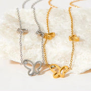 Ins Thin Chain Gold Plated Stainless Steel Three Butterfly Shape Hollow Zircon Necklace