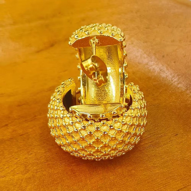 Dropshipping Waterproof Grain Fat Earrings 18K Gold Plated Stainless Steel Tarnish Free Cute Jewelry